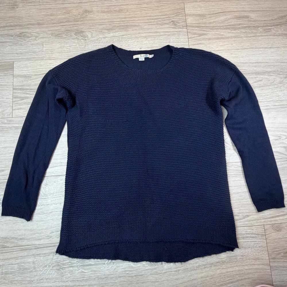 Boden Navy Blue Cashmere Blend‎ Textured Garter Stitch Crewneck Sweater Sz 6